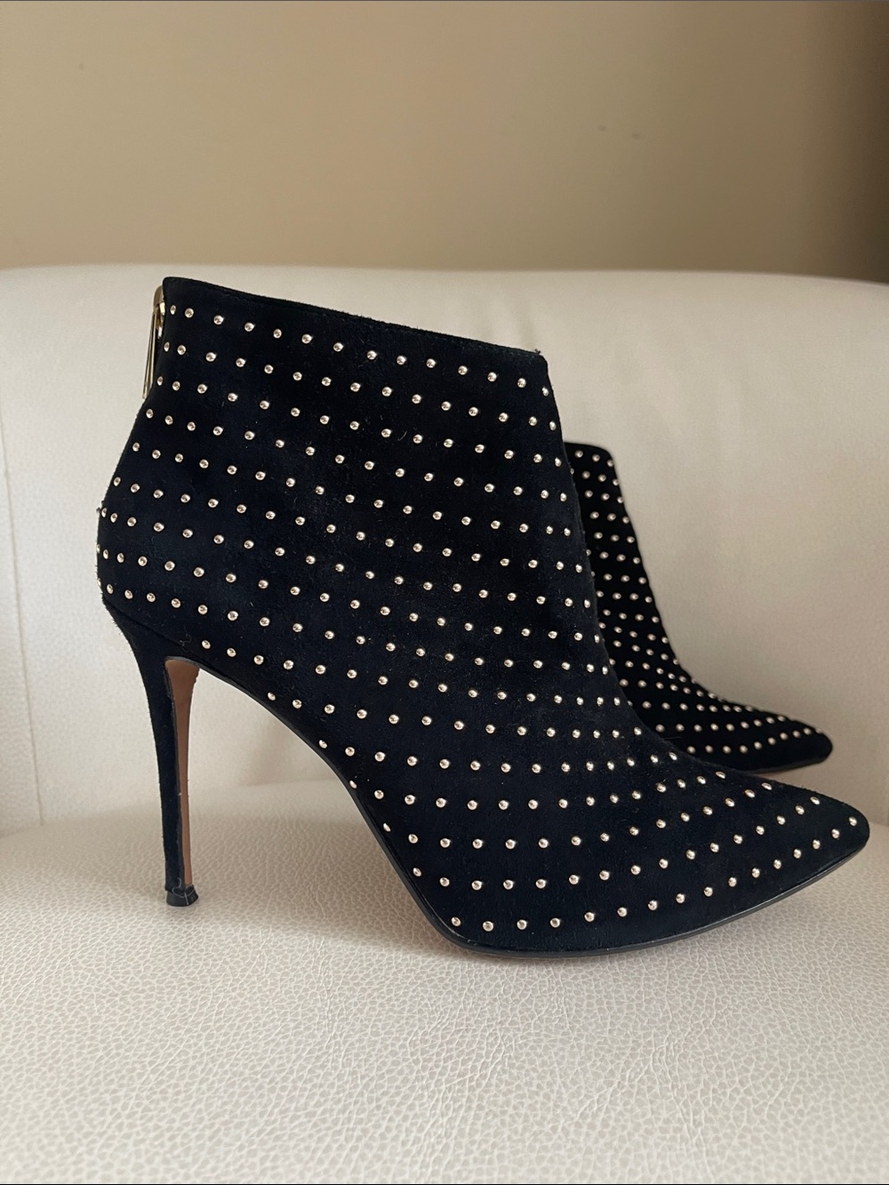 RAYE Black Suede Studded Pointed-Toe Ankle Booties